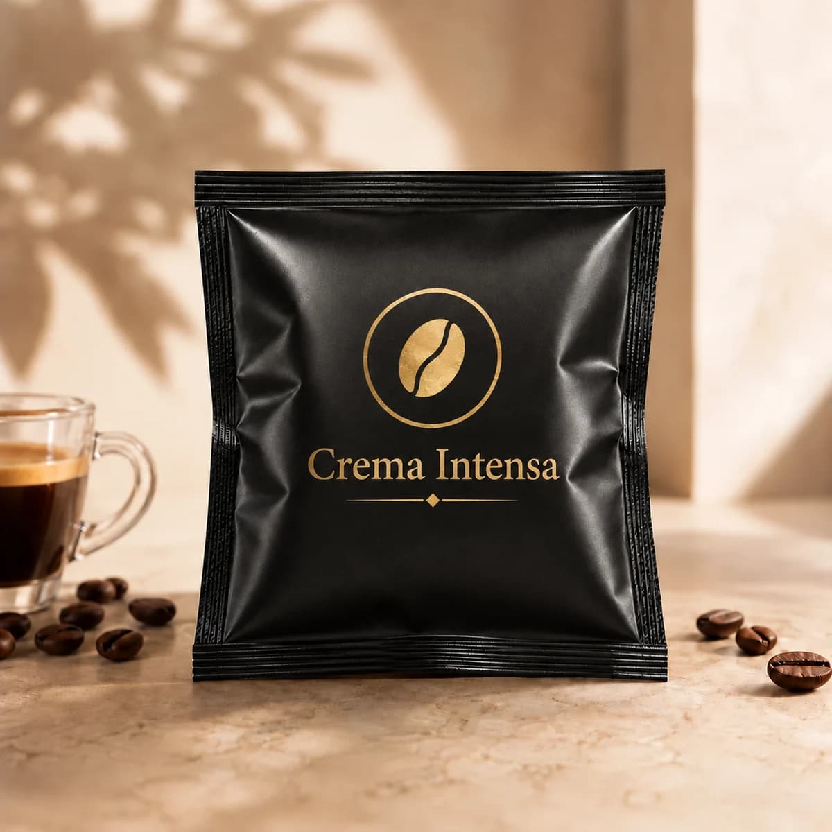 Bustina nera Crema Intensa con medaglione chicco di caffè stampato, Master